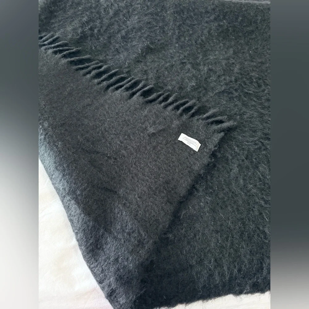 Restoration Hardware | Black Fringed Luxe Mohair Angora Wool Throw Spain 54x65”